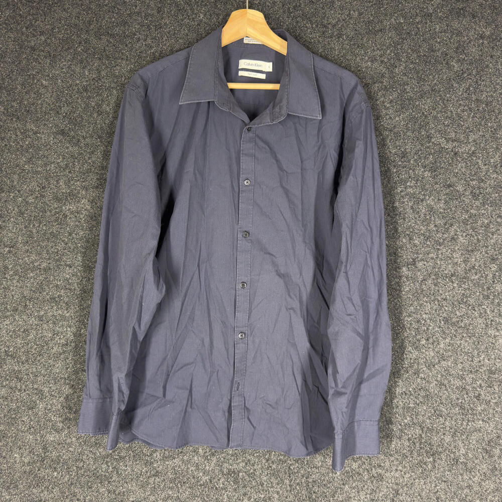 Calvin Klein Shirt Men XL Blue Button Up Collared Long Sleeve Cotton Regular